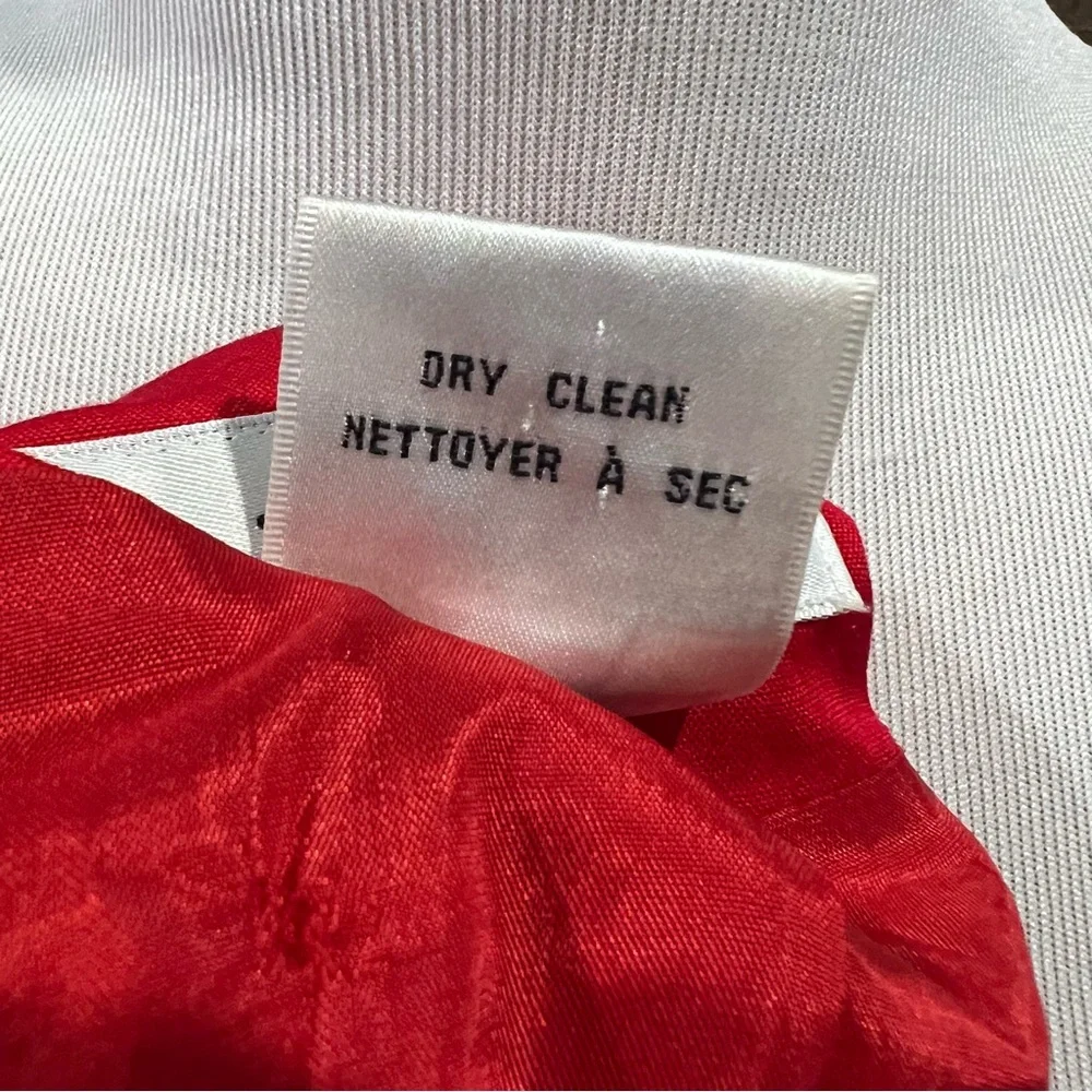 Vintage Christian Dior 70s Red White Trim Silk Blazer Jacket Skirt Suit Set 12